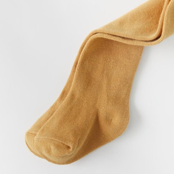 NEW Zara Kids 2-PACK OF PLAIN TIGHTS Mustard Yellow/Brown - Picture 2 of 4